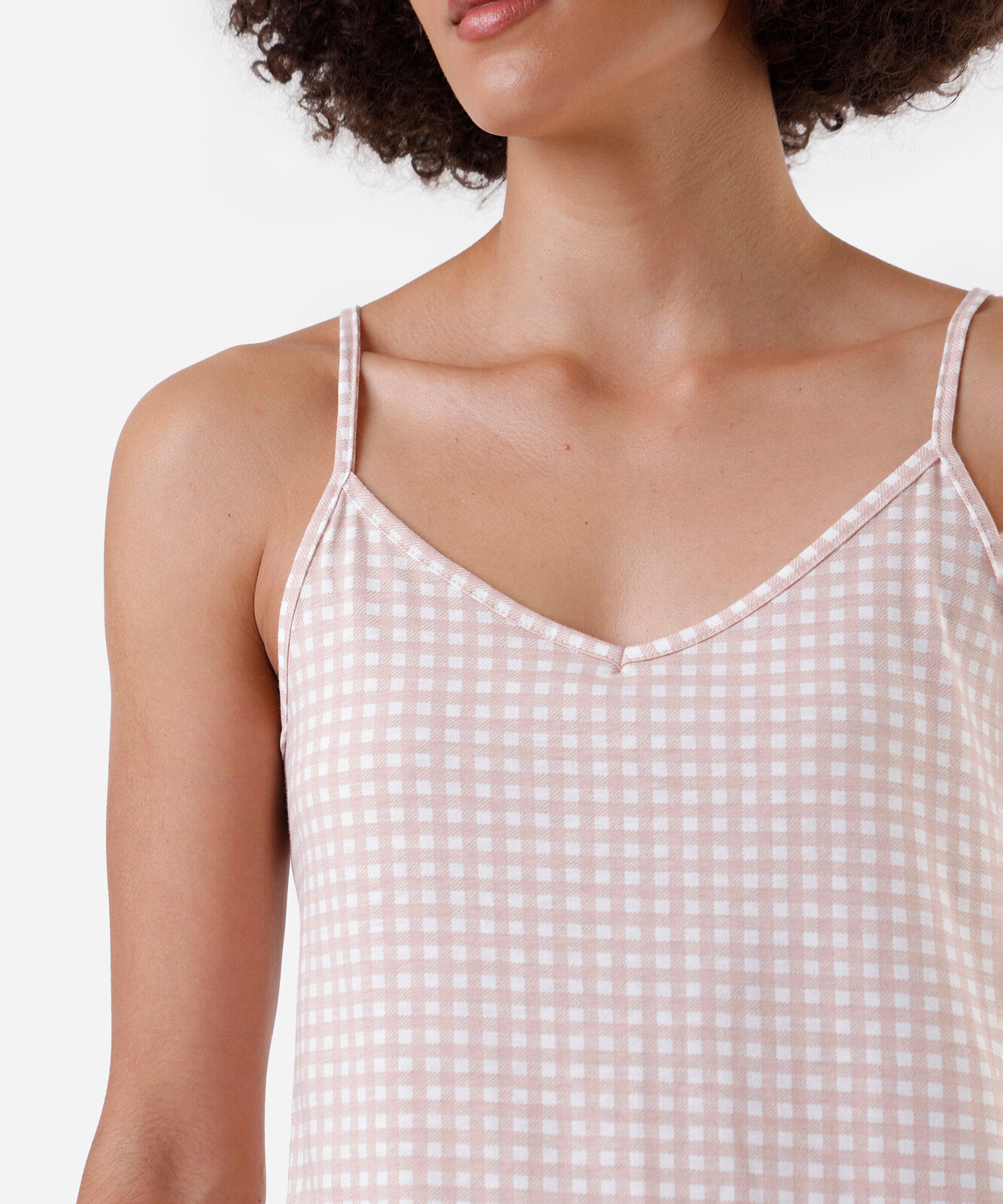 pijama short doll feminino de algodão xadrez rosa