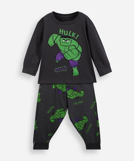 pijama longo infantil de algodão hulk cinza