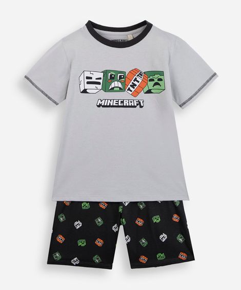 pijama curto infantil minecraft cinza