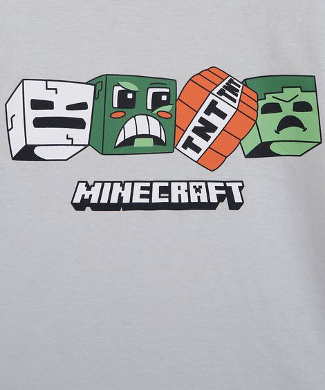 pijama curto infantil minecraft cinza
