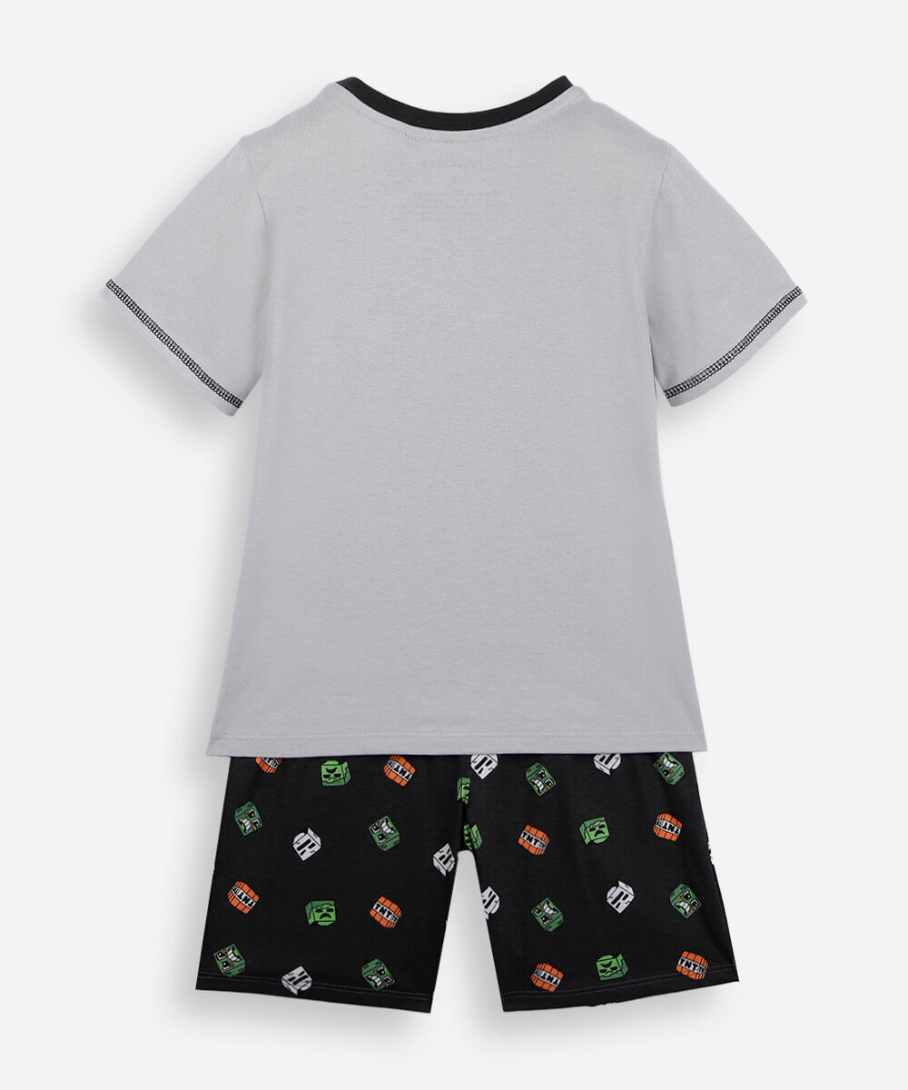 pijama curto infantil minecraft cinza