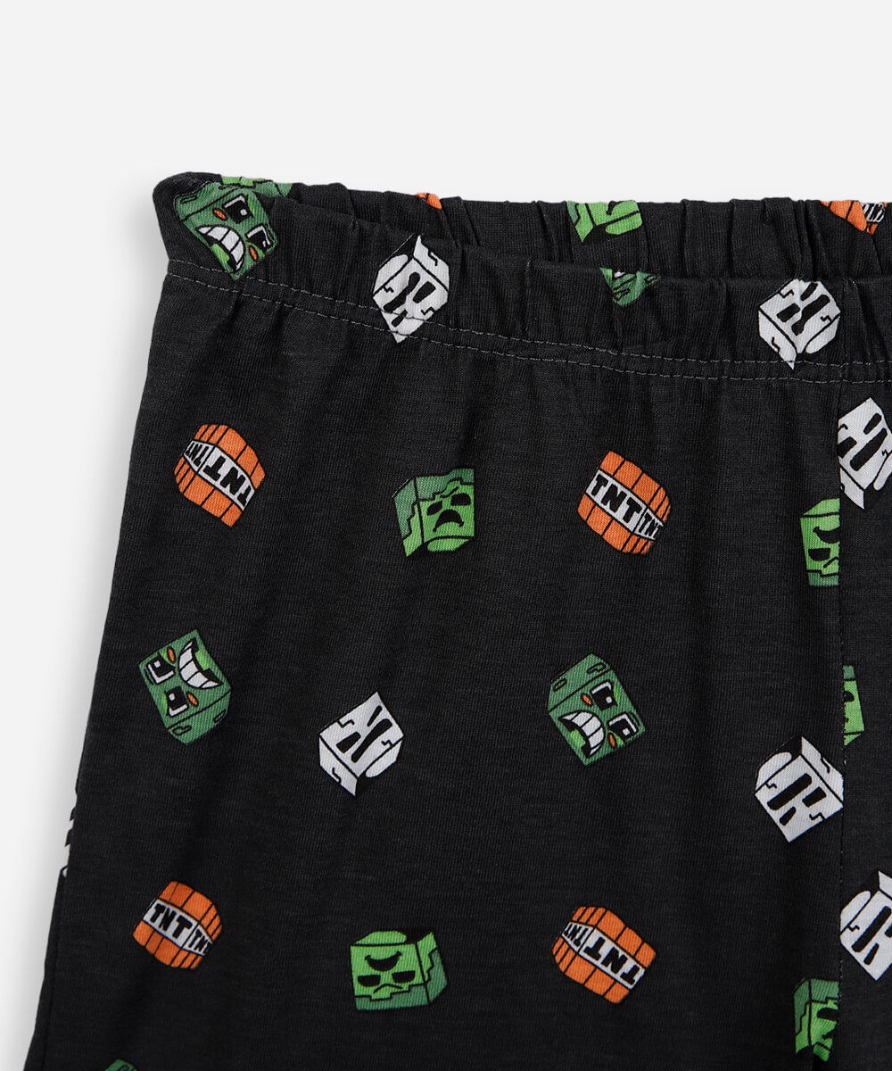 pijama curto infantil minecraft cinza