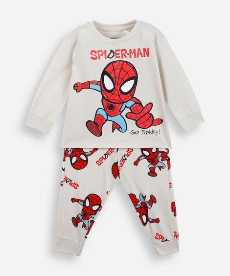 pijama longo infantil de algodão homem aranha bege