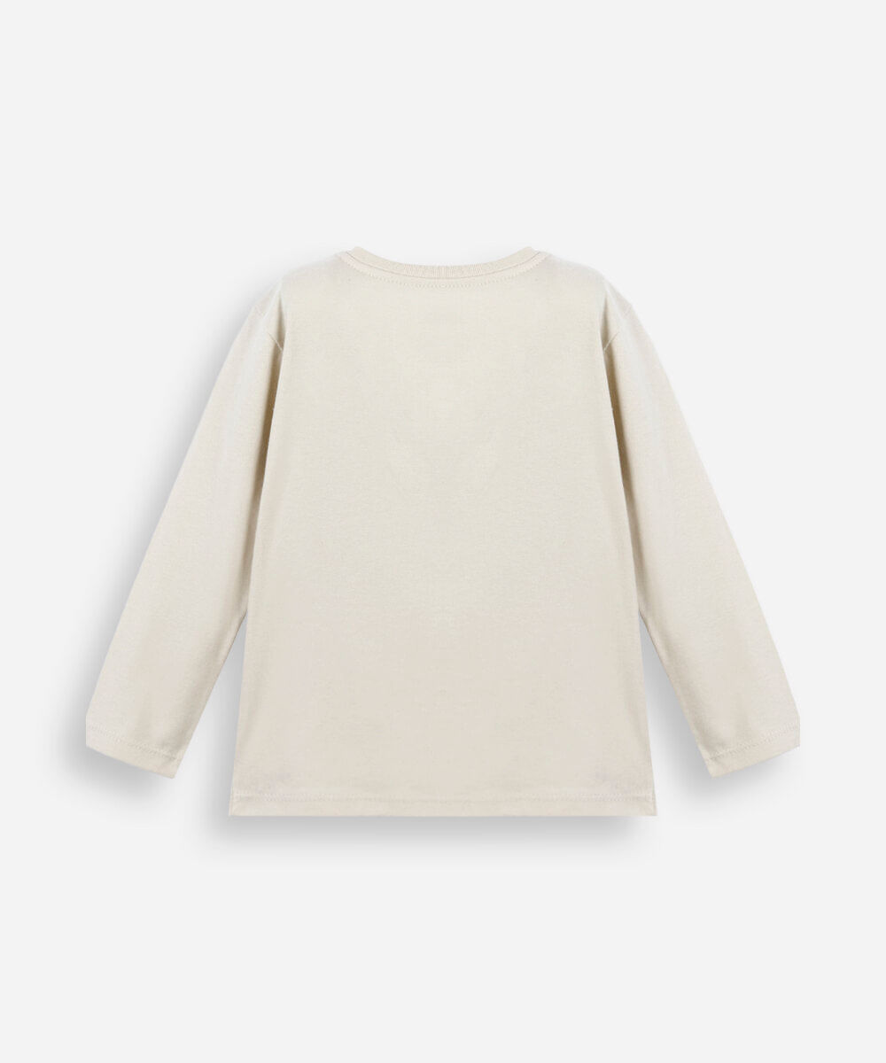 blusa infantil de algodão manga longa dinossauro bege