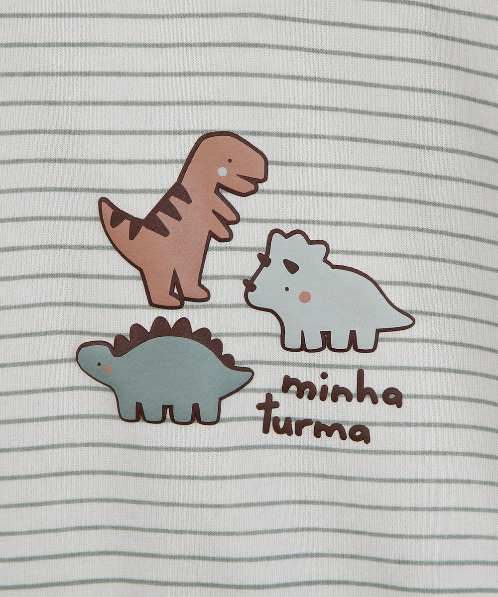 conjunto longo infantil de moletom dino listrado verde