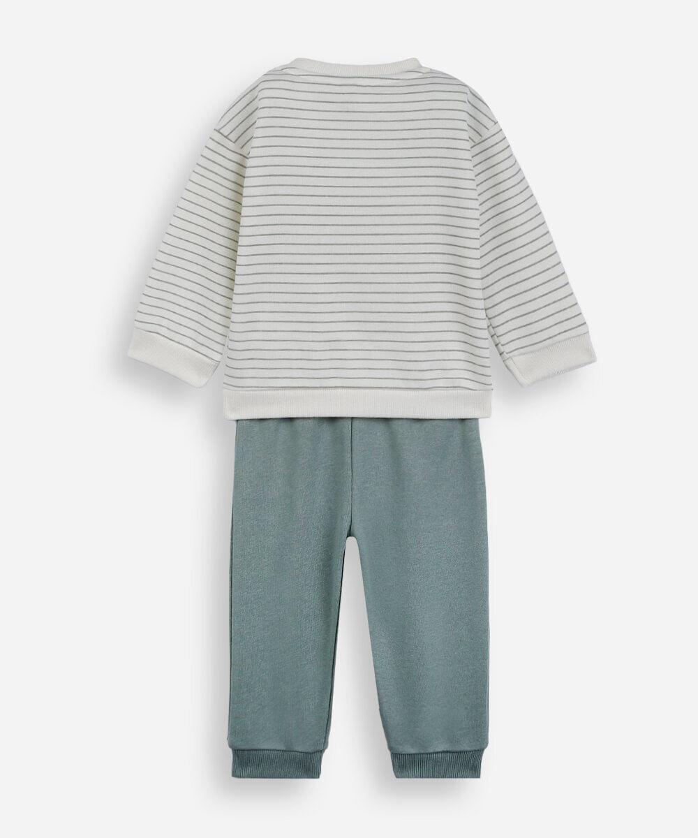 conjunto longo infantil de moletom dino listrado verde