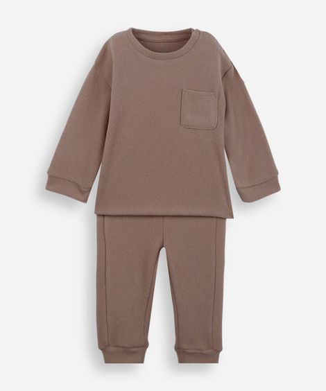 conjunto longo infantil canelado marrom