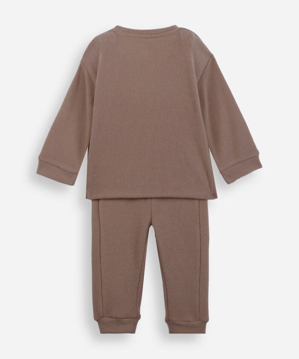 conjunto longo infantil canelado marrom