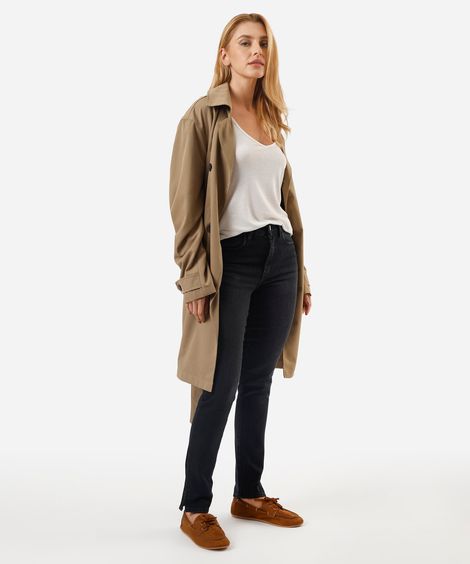 calça skinny feminina jeans com fendas cintura alta preta