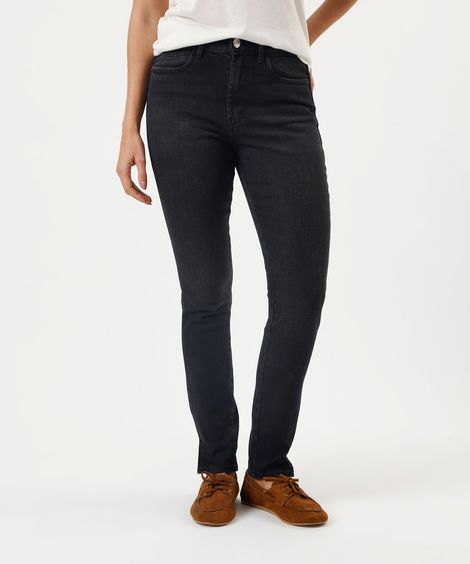 calça skinny feminina jeans com fendas cintura alta preta