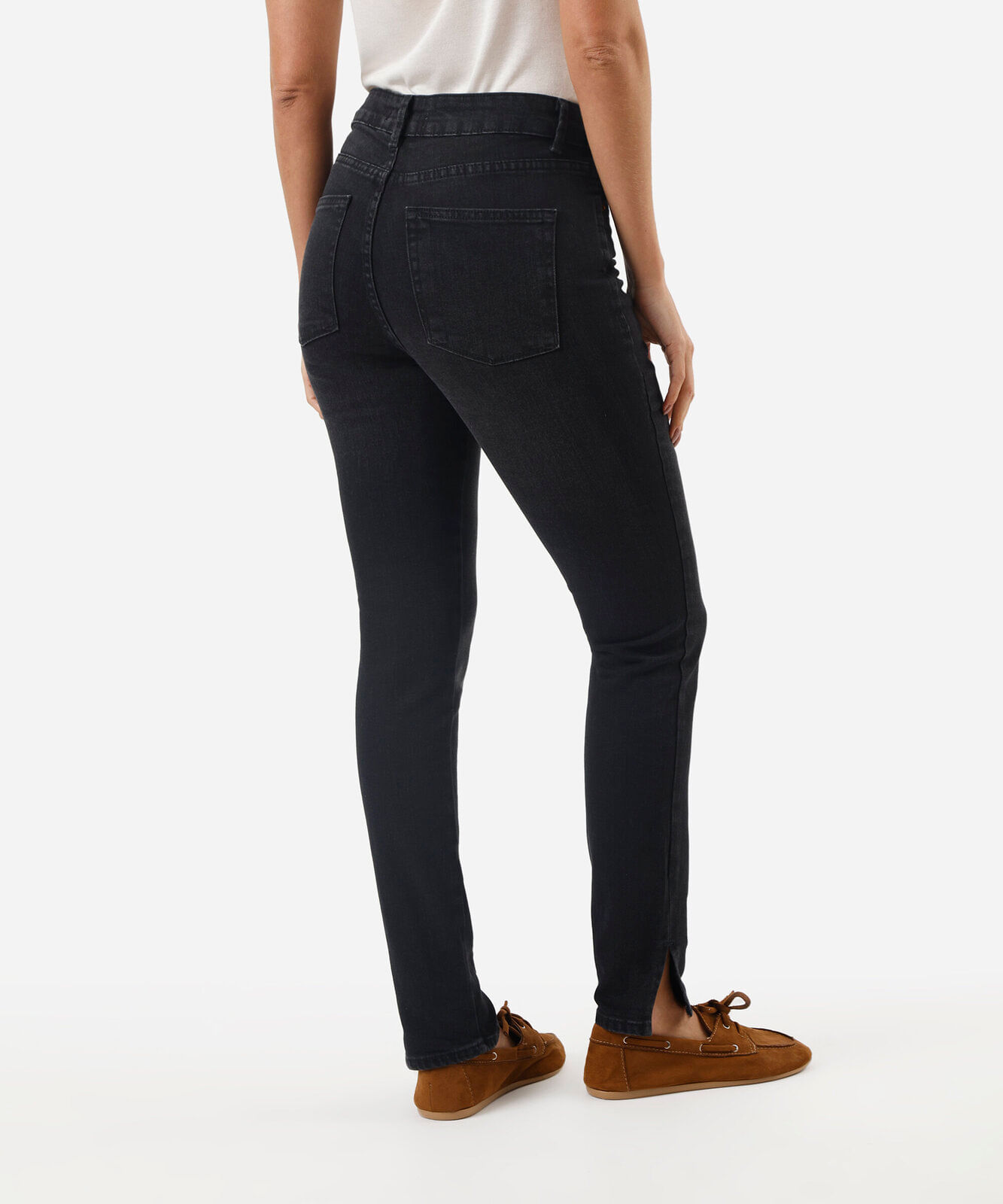 calça skinny feminina jeans com fendas cintura alta preta
