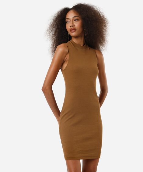 vestido curto feminino de algodão canelado bege