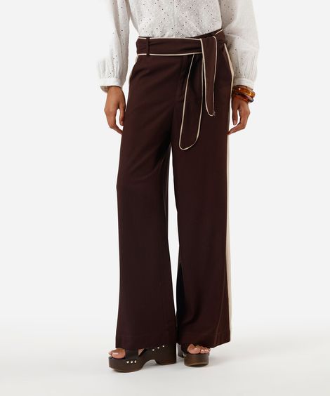 calça pantalona feminina com linho e faixa marrom