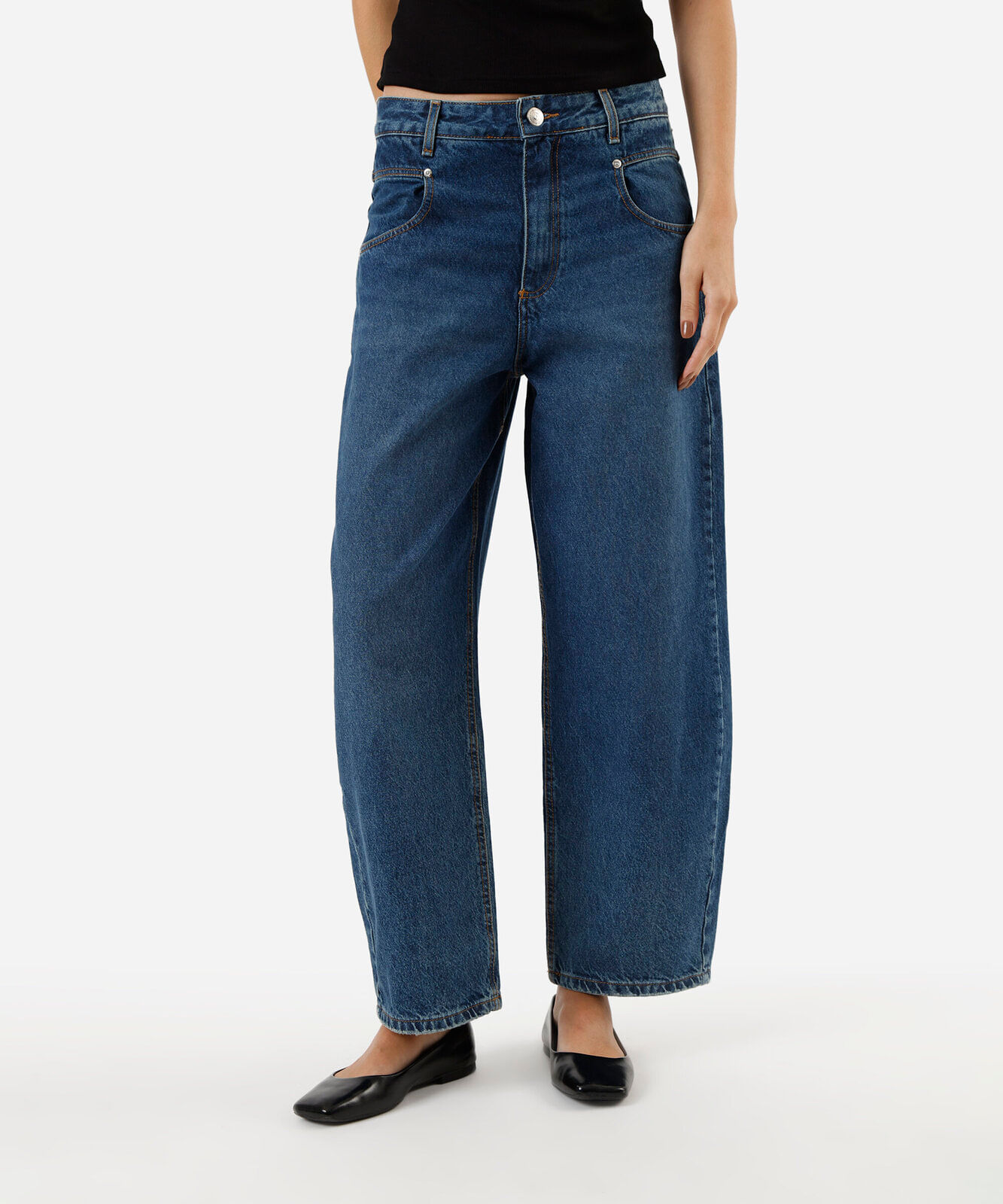 calça baggy feminina jeans cintura média azul