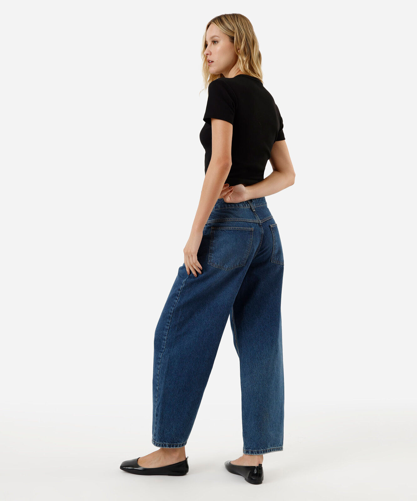 calça baggy feminina jeans cintura média azul