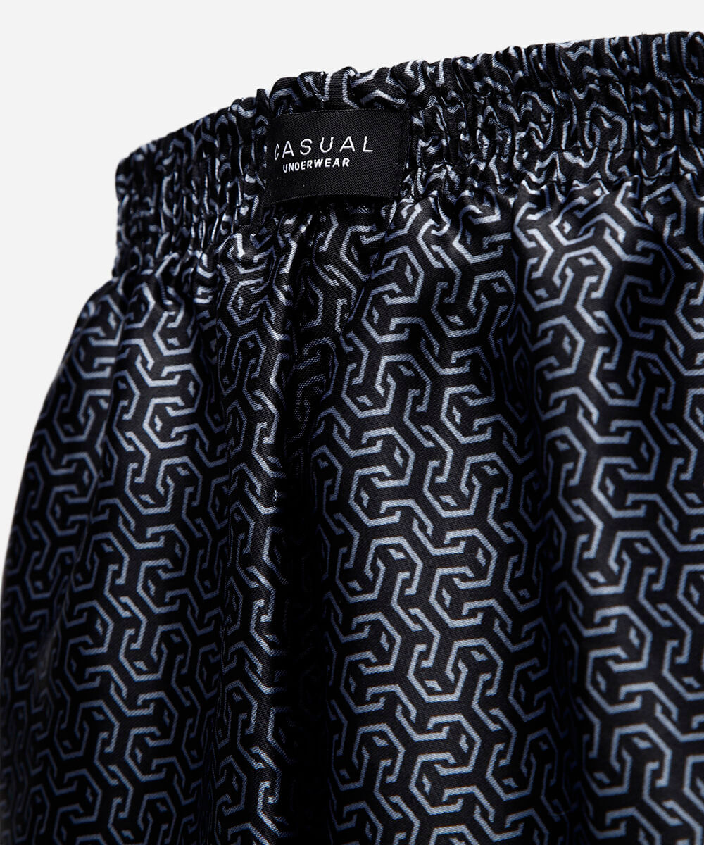 cueca samba canção masculina estampada acetinada preta