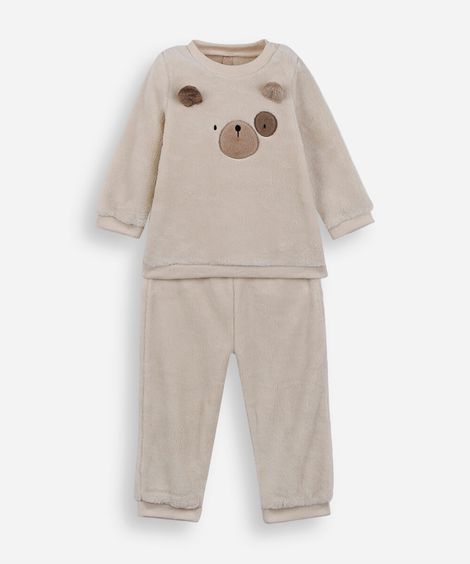 conjunto longo infantil de plush cachorrinho bege