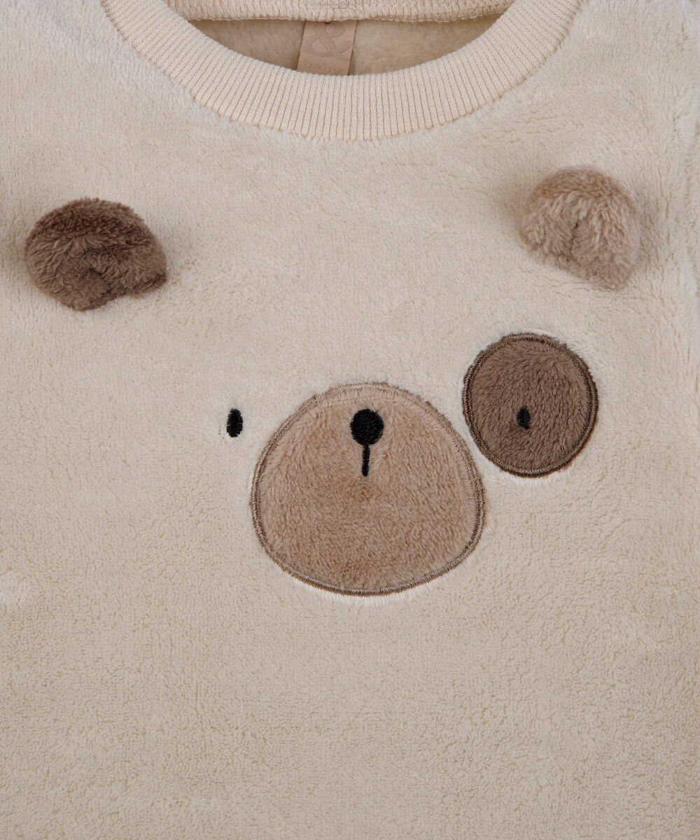 conjunto longo infantil de plush cachorrinho bege