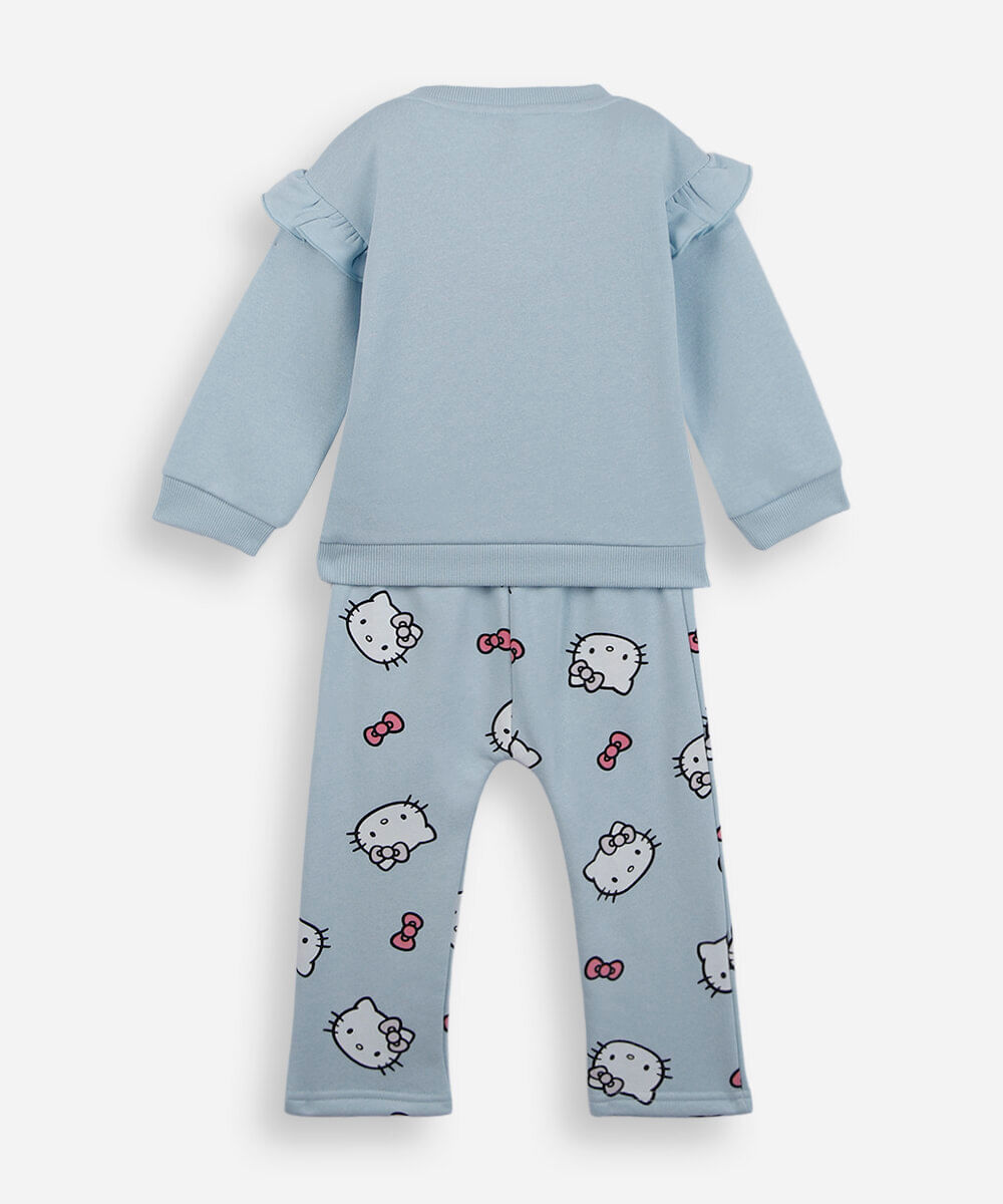 conjunto longo infantil de moletom hello kitty azul