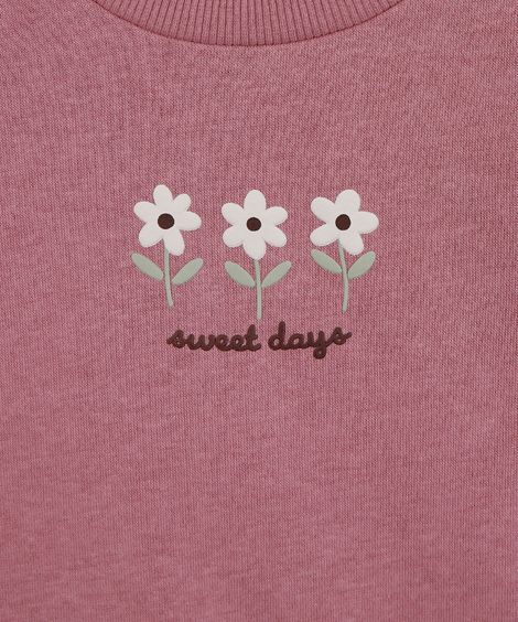 conjunto longo infantil de moletom sweet days floral rosa