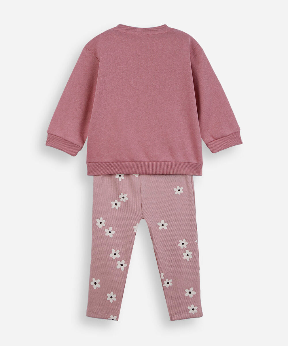 conjunto longo infantil de moletom sweet days floral rosa