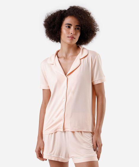 pijama americano feminino de viscose curto laranja