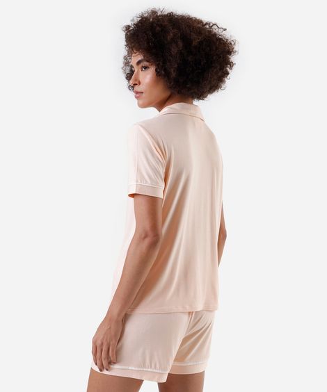 pijama americano feminino de viscose curto laranja