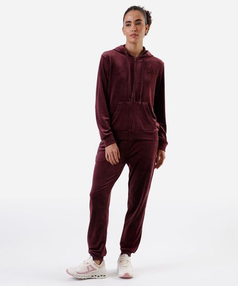 calça reta de plush cintura alta esportiva vinho