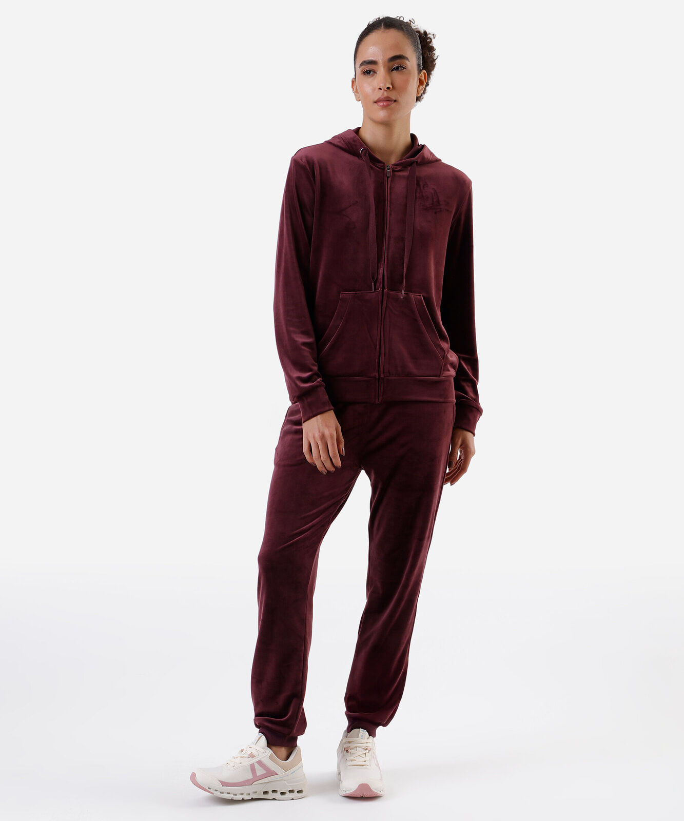 calça reta de plush cintura alta esportiva vinho