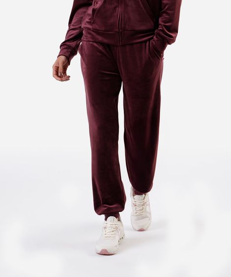 calça reta de plush cintura alta esportiva vinho