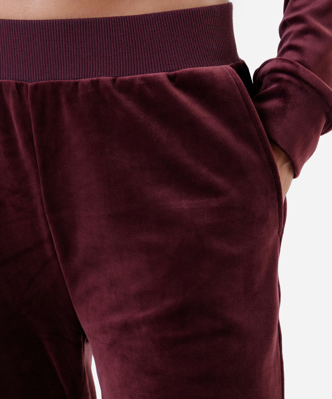 calça reta de plush cintura alta esportiva vinho