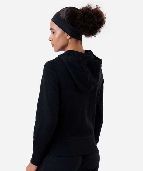 jaqueta feminina de moletom esportiva ace com capuz preta