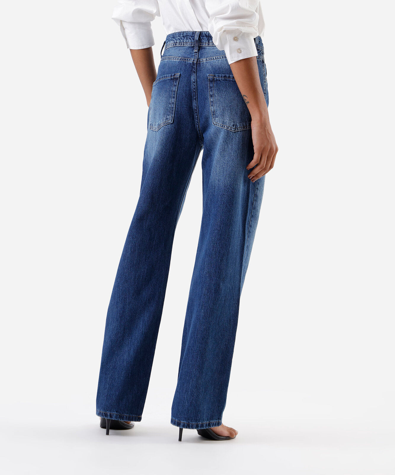 calça wide leg slim feminina jeans cintura alta azul