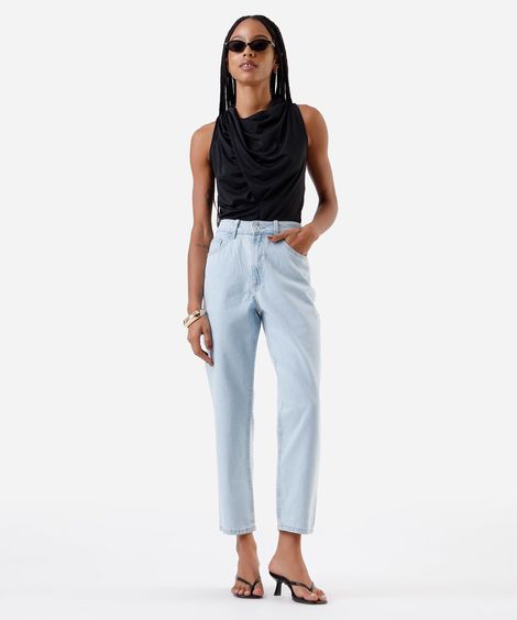 calça mom feminina jeans cintura alta azul