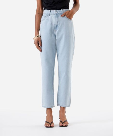 calça mom feminina jeans cintura alta azul