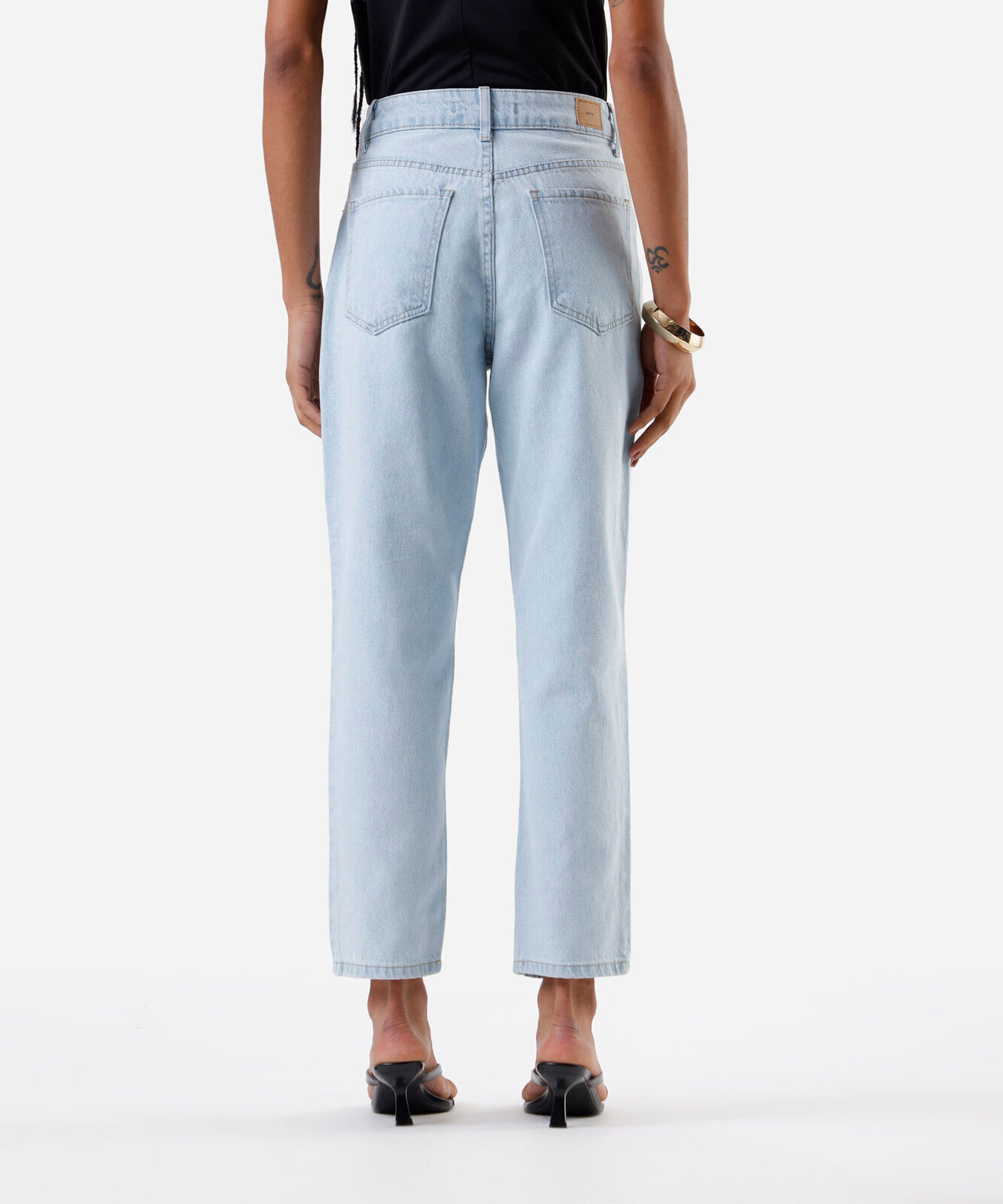 calça mom feminina jeans cintura alta azul