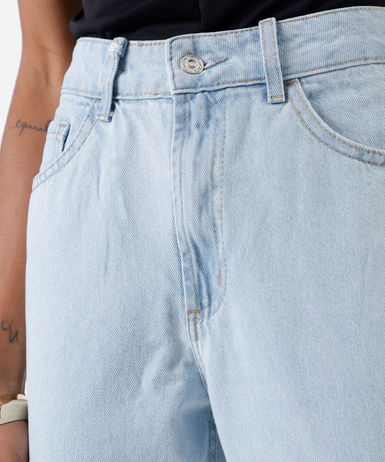 calça mom feminina jeans cintura alta azul