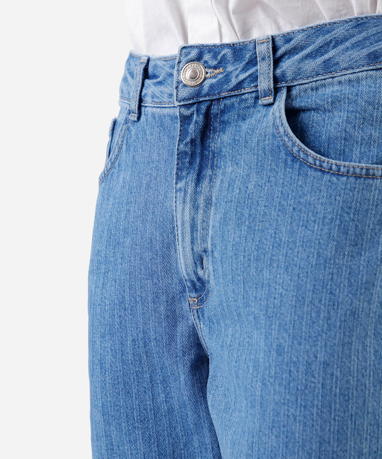 calça mom feminina jeans cintura alta listrada azul