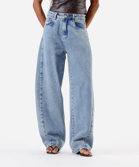 calça barrel feminina jeans com recorte sawary azul