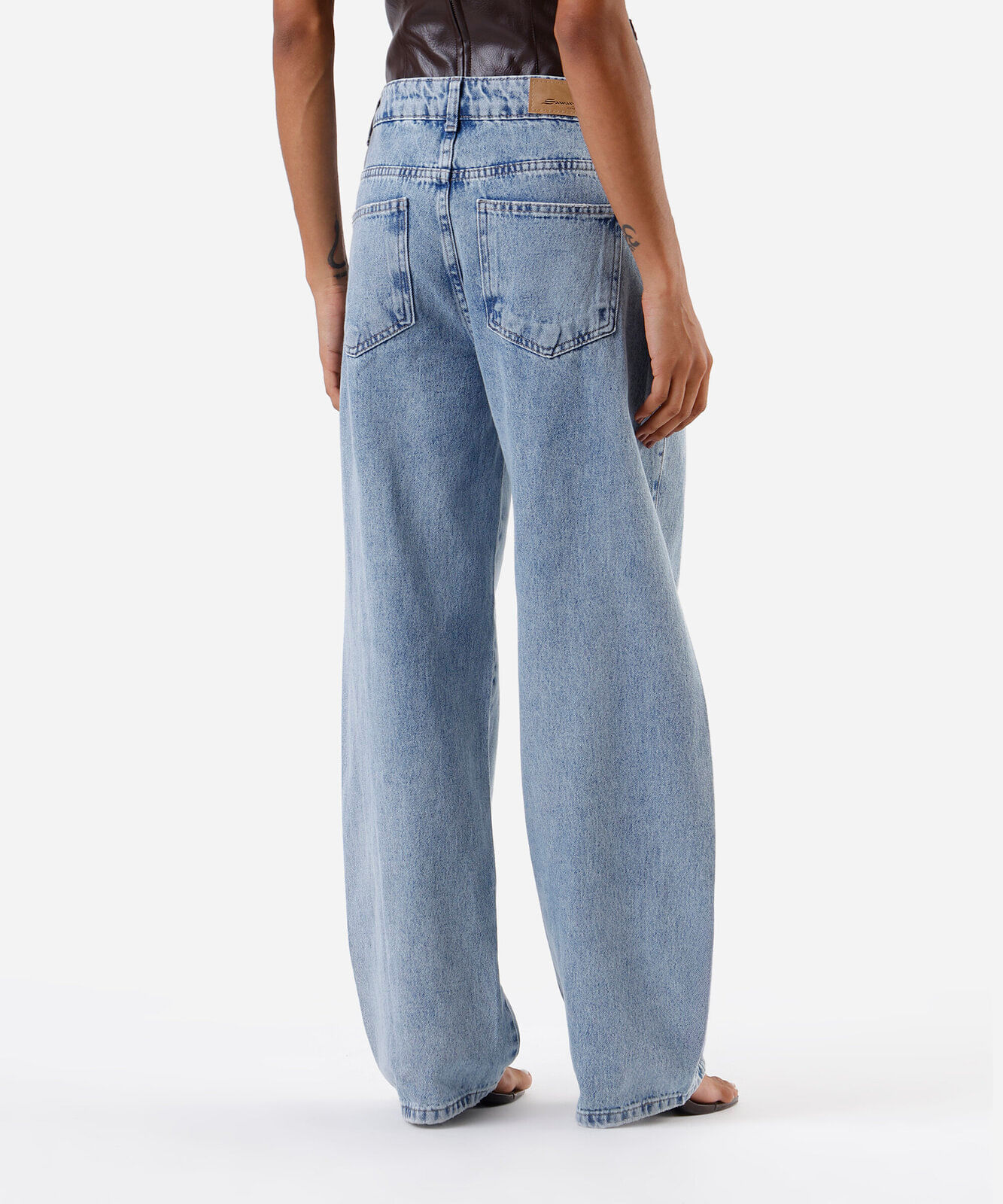 calça barrel feminina jeans com recorte sawary azul