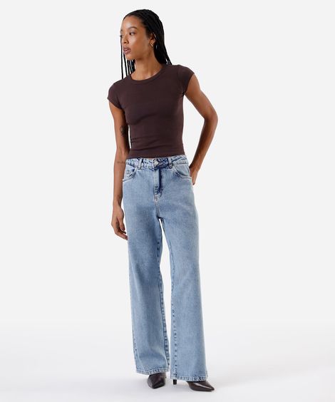 calça wide leg petit feminina jeans sawary azul