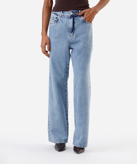 calça wide leg petit feminina jeans sawary azul