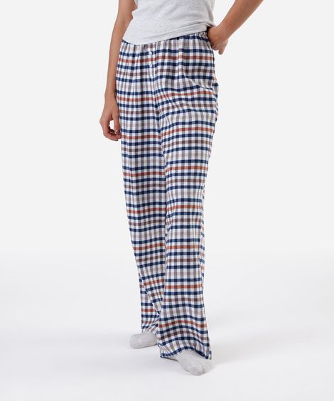 calça de pijama avulsa feminina em algodão xadrez azul