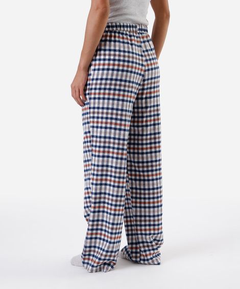 calça de pijama avulsa feminina em algodão xadrez azul