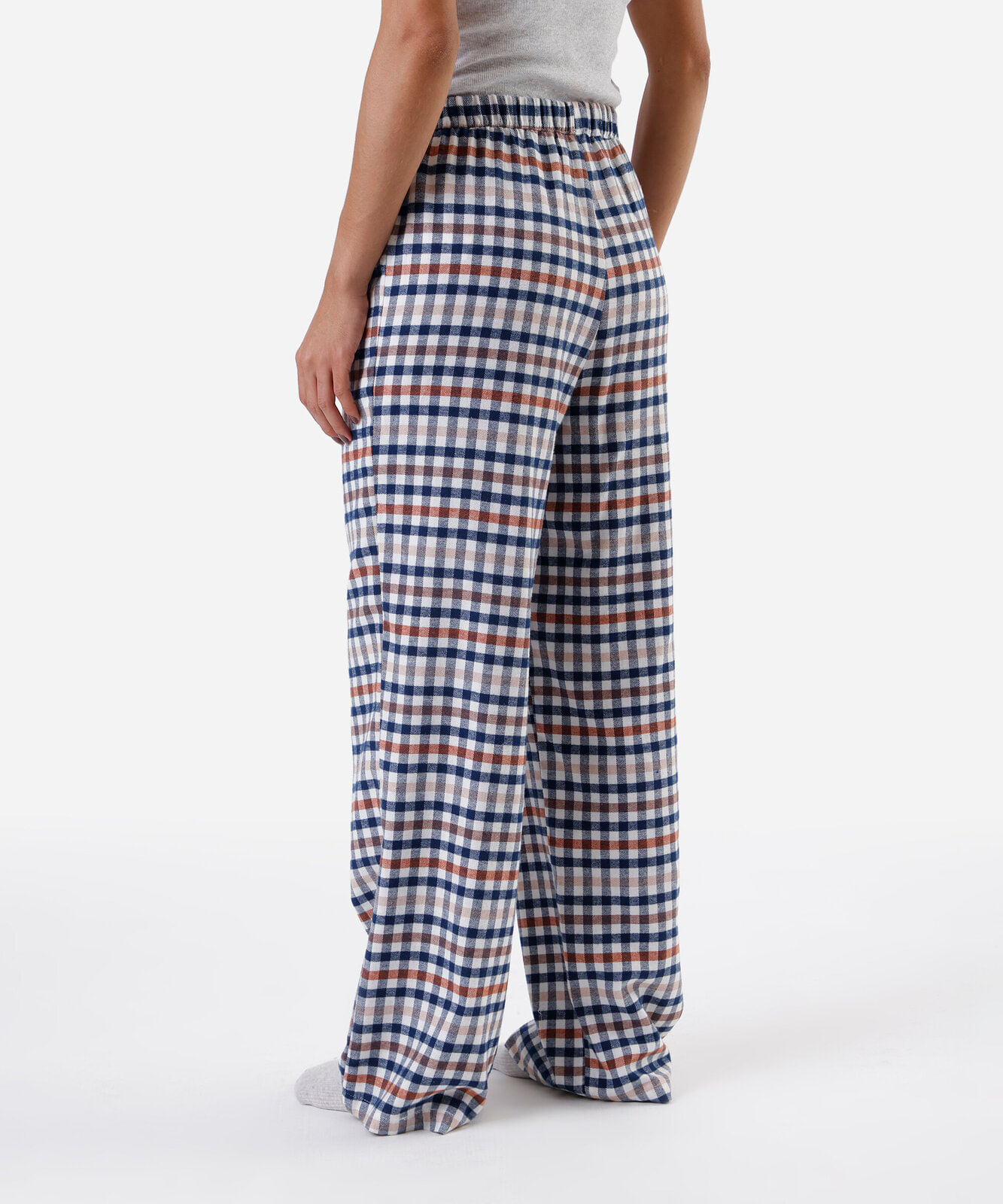 calça de pijama avulsa feminina em algodão xadrez azul