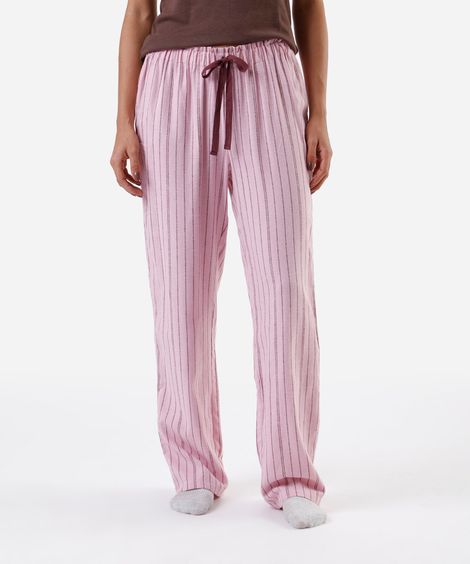 calça de pijama avulsa feminina em algodão listrada rosa