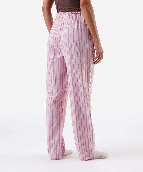calça de pijama avulsa feminina em algodão listrada rosa
