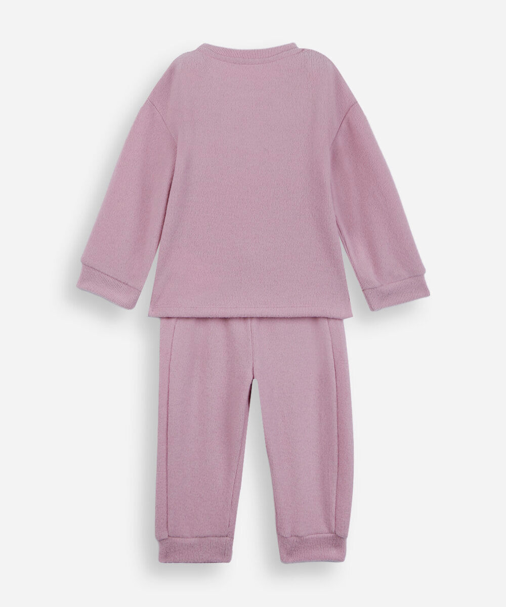 conjunto infantil longo de moletom canelado lilás