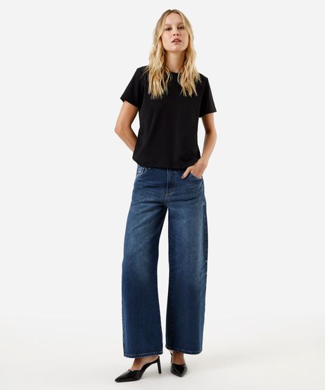calça wide leg feminina jeans cintura baixa azul