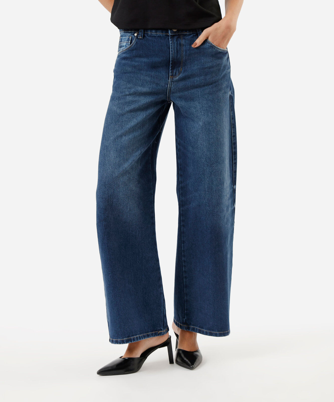 calça wide leg feminina jeans cintura baixa azul